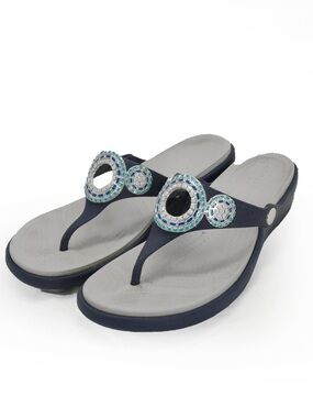 Crocs Sanrah Diamante Embellished Wedge Flip Flop Sandals Navy Womens Size 9